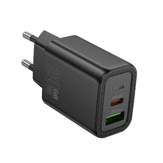 Nätverksladdare HOCO N61, 20W, 3A, 1 x USB-A - 1 x USB-C, Svart