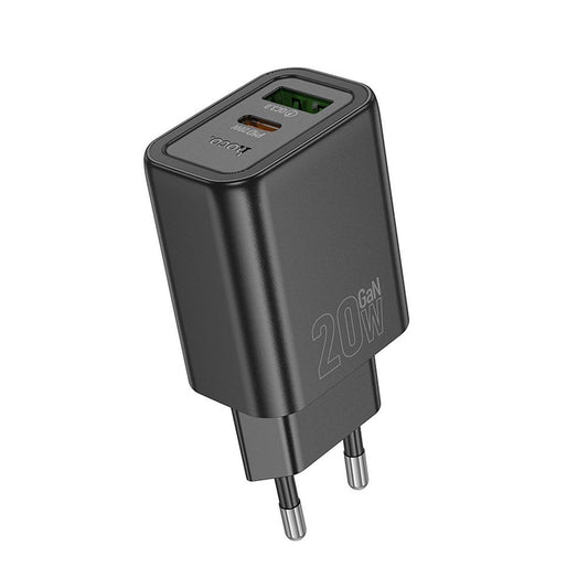 Nätverksladdare HOCO N61, 20W, 3A, 1 x USB-A - 1 x USB-C, Svart