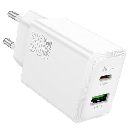 Nätverksladdare HOCO N71, 30W, 3A, 1 x USB-A - 1 x USB-C, Vit