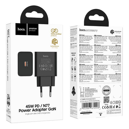 Nätadapter HOCO N77, 45W, 3A, 1 x USB-C, Svart