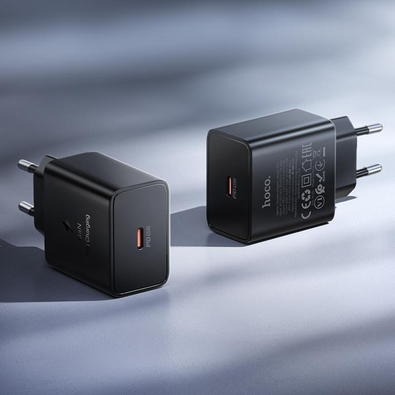 Nätadapter HOCO N77, 45W, 3A, 1 x USB-C, Svart