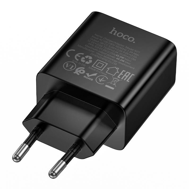 Nätadapter HOCO N77, 45W, 3A, 1 x USB-C, Svart