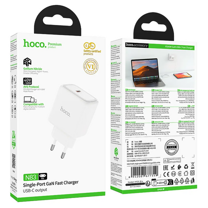Nätadapter HOCO N83, 40W, 3A, 1 x USB-C, Vit