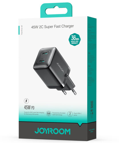 Nätverksladdare Joyroom JR-TCG17, 45W, 3A, 2 x USB-C, Svart