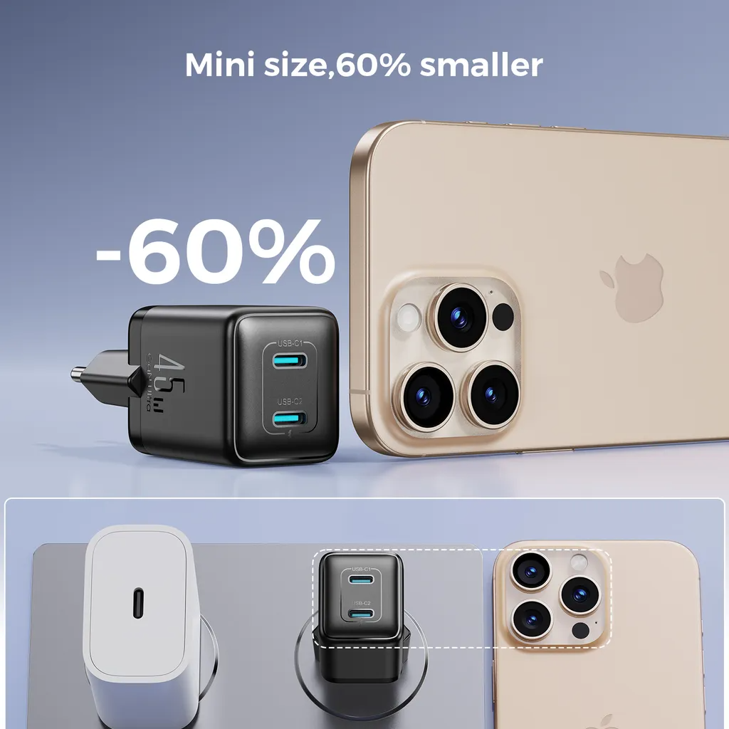 Nätverksladdare Joyroom JR-TCG17, 45W, 3A, 2 x USB-C, Svart