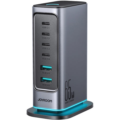 Laddningsstation Joyroom JR-TCM02, 65W, 3.25A, 2 x USB-A - 4 x USB-C, Grå