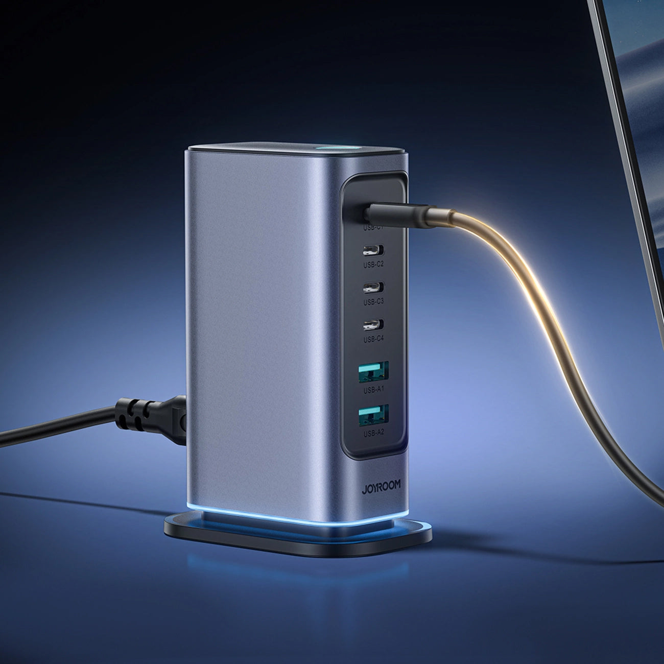 Laddningsstation Joyroom JR-TCM02, 65W, 3.25A, 2 x USB-A - 4 x USB-C, Grå