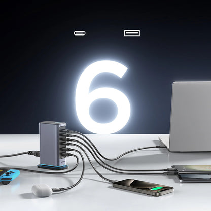 Laddningsstation Joyroom JR-TCM02, 65W, 3.25A, 2 x USB-A - 4 x USB-C, Grå