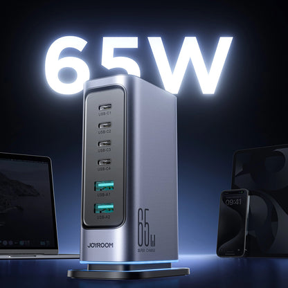 Laddningsstation Joyroom JR-TCM02, 65W, 3.25A, 2 x USB-A - 4 x USB-C, Grå