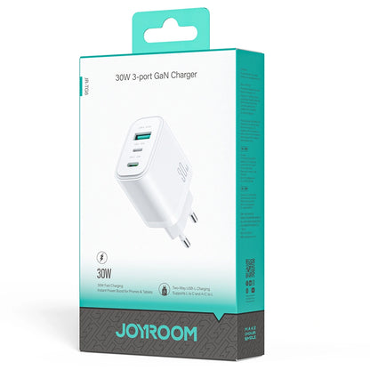 Joyroom JR-TG6 nätadapter, 30W, 3A, 1 x Lightning - 1 x USB-A - 1 x USB-C, Vit