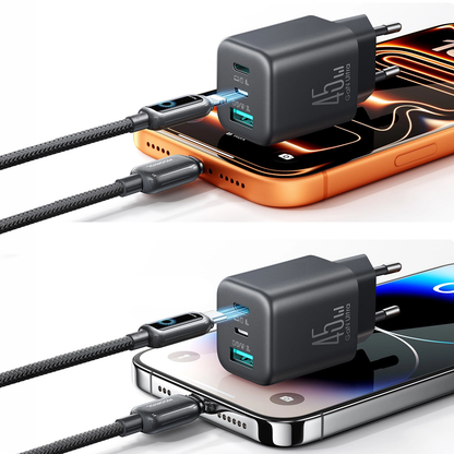Nätadapter Joyroom JR-TO1, 45W, 3A, 1 x Lightning - 1 x USB-A - 1 x USB-C, Svart