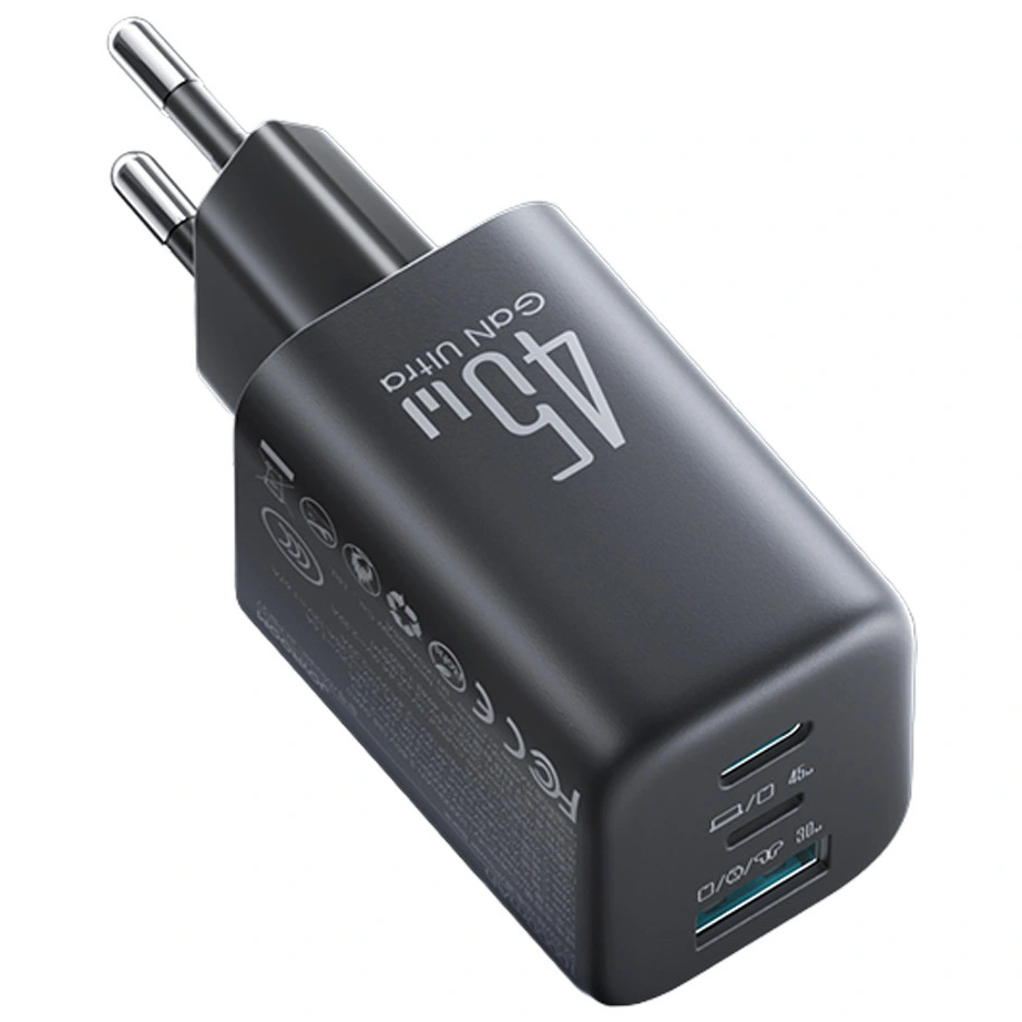 Nätadapter Joyroom JR-TO1, 45W, 3A, 1 x Lightning - 1 x USB-A - 1 x USB-C, Svart