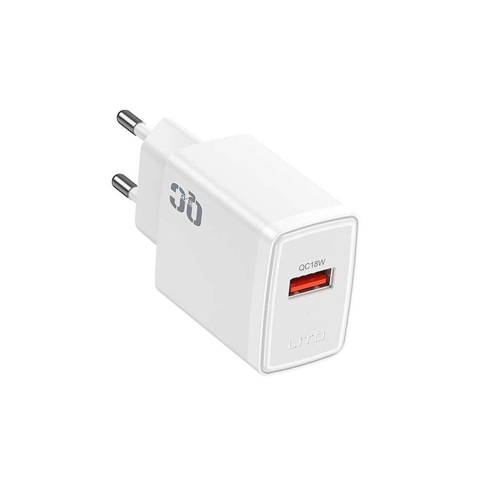 Lito LC08 Network Charger, 18W, 3A, 1 x USB-A, White