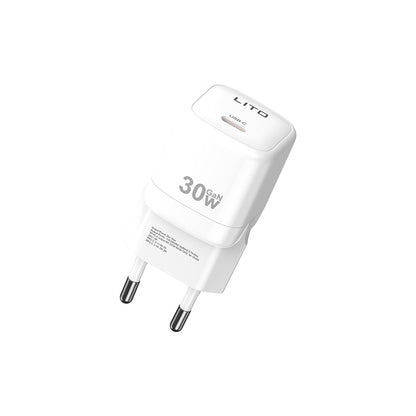 Nätverksladdare Lito LC11, 30W, 3A, 1 x USB-C, Vit