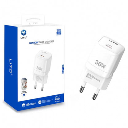 Nätverksladdare Lito LC11, 30W, 3A, 1 x USB-C, Vit