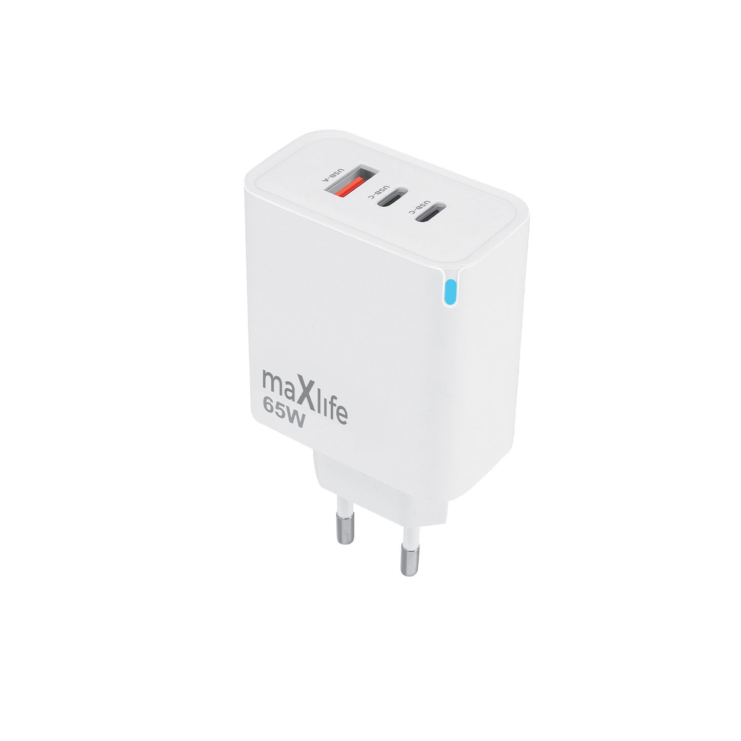 Nätadapter MaXlife MXTC-09-65ACC, 65W, 3.25A, 1 x USB-A - 2 x USB-C, Vit