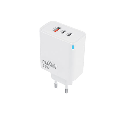 Nätadapter MaXlife MXTC-09-65ACC, 65W, 3.25A, 1 x USB-A - 2 x USB-C, Vit