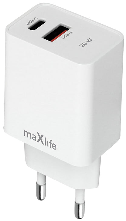 Nätverksladdare MaXlife MXTC-13-20AC, 20W, 3A, 1 x USB-A - 1 x USB-C, Vit