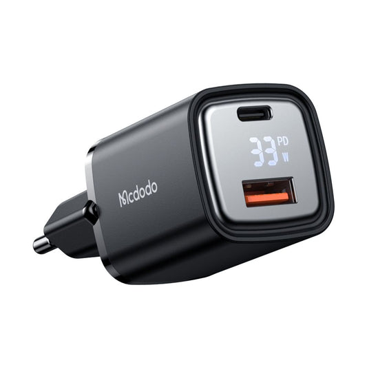 McDodo CH-1701 Graphite Display Nätverksladdare, 33W, 3A, 1 x USB-A - 1 x USB-C, Svart