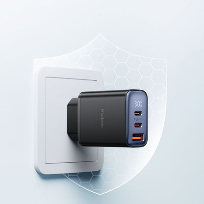 McDodo CH-2180 Nätverksladdare Display, 30W, 3A, 1 x USB-A - 2 x USB-C, Svart