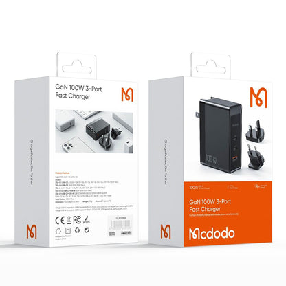McDodo CH-8101 Pro Nuc AR Power Travel Nätverksladdare, 100W, 5A, 1 x USB-A - 2 x USB-C, Svart