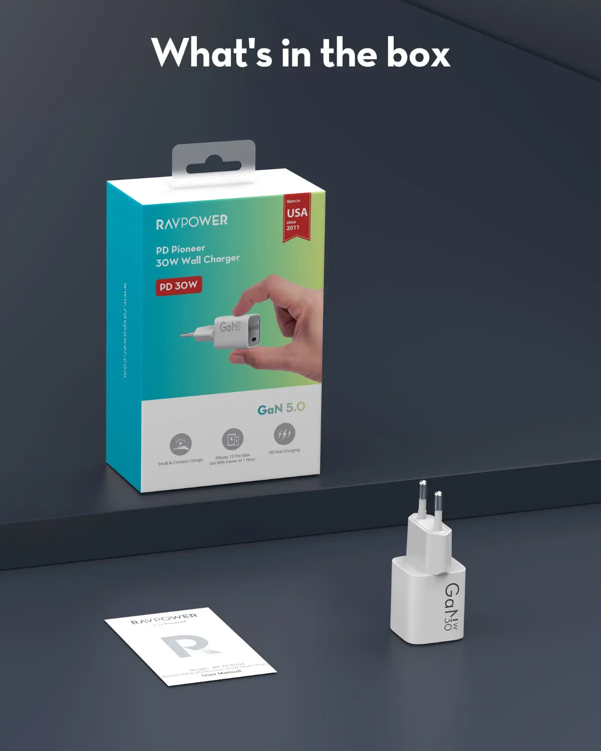 Nätverksladdare RavPower RP-PC1056, 30W, 3A, 1 x USB-C, Vit