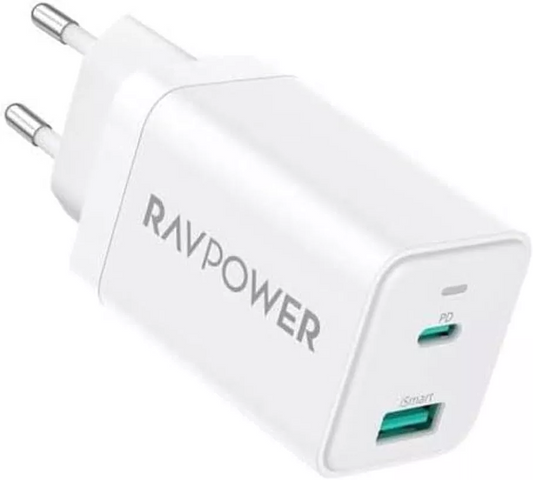 RavPower RP-PC171 nätadapter, 45W, 3A, 1 x USB-A - 1 x USB-C, vit