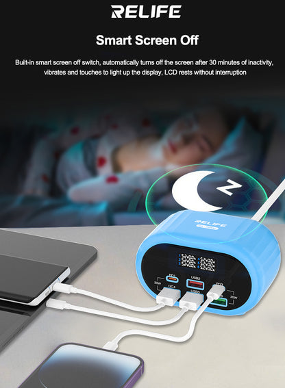 Relife RL-309U laddstation, 72W, 5A, 2 x USB-C - 4 x USB-A, Blå