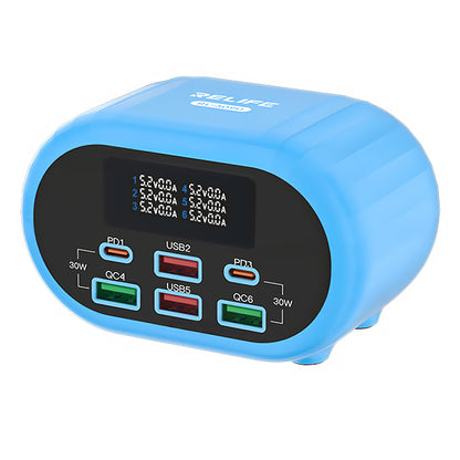 Relife RL-309U laddstation, 72W, 5A, 2 x USB-C - 4 x USB-A, Blå