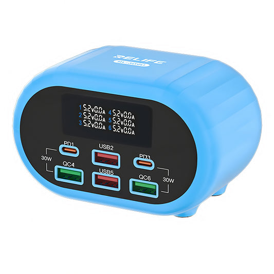 Relife RL-309U laddstation, 72W, 5A, 2 x USB-C - 4 x USB-A, Blå