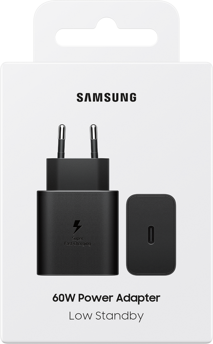 Samsung Nätverksladdare, 60W, 3A, 1 x USB-C, Svart EP-T6010NBEGWW