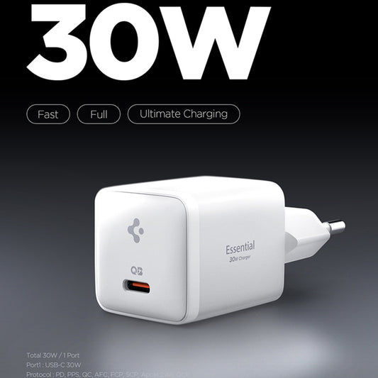 Spigen EE301EU Essential Nätverksladdare, 30W, 3A, 1 x USB-C, Vit ACH09492