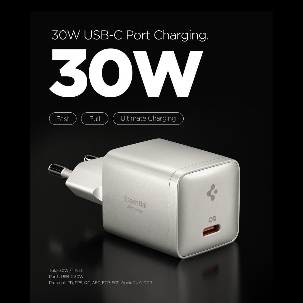 Nätadapter Spigen EE301EU Essential, 30W, 3A, 1 x USB-C, Titangrå ACH10448