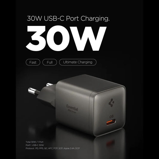 Nätadapter Spigen EE301EU Essential, 30W, 3A, 1 x USB-C, Grå ACH10447