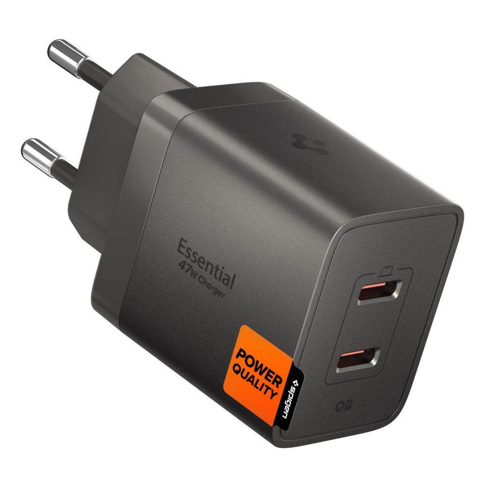 Nätadapter Spigen EE472EU Essential, 47W, 3A, 2 x USB-C, Grå ACH10450