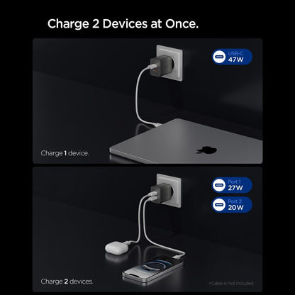 Nätadapter Spigen EE472EU Essential, 47W, 3A, 2 x USB-C, Grå ACH10450