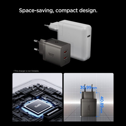 Nätadapter Spigen EE472EU Essential, 47W, 3A, 2 x USB-C, Grå ACH10450