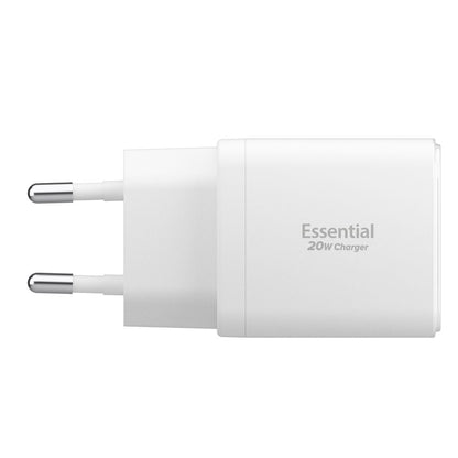 Spigen Essential Nätverksladdare, 20W, 3A, 1 x USB-A - 1 x USB-C, Vit ACH08704