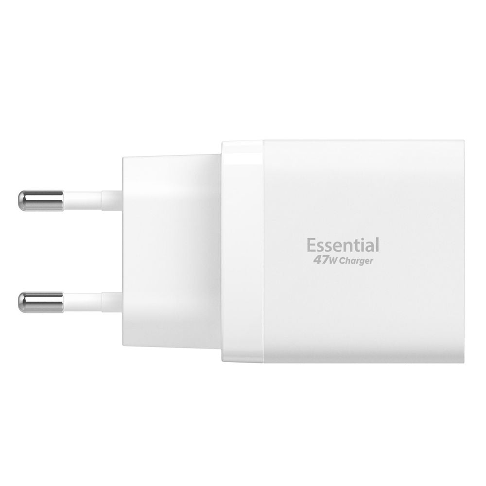 Spigen Essential Nätverksladdare, 47W, 3A, 2 x USB-C, Vit