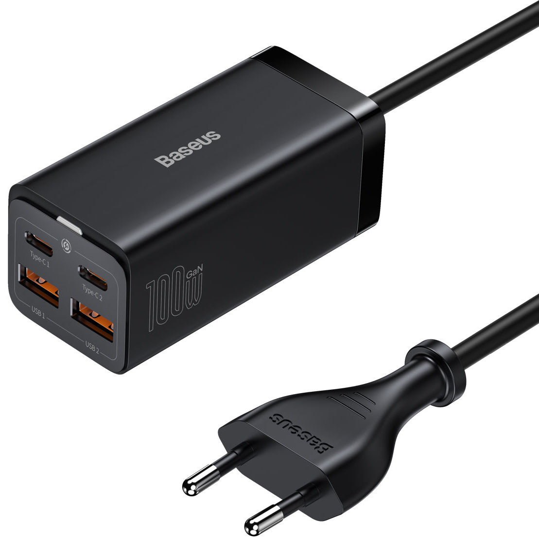 Baseus GaN3 Pro laddningsstation, 100W, 5A, 2 x USB-A - 2 x USB-C, Svart CCGP000101