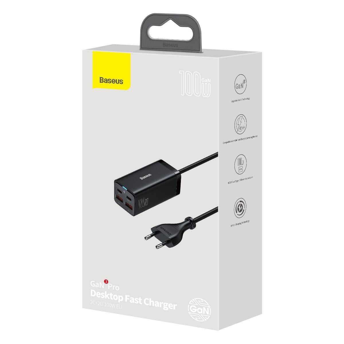 Baseus GaN3 Pro laddningsstation, 100W, 5A, 2 x USB-A - 2 x USB-C, Svart CCGP000101