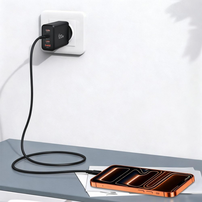 Nätverksladdare Tech-Protect NC120W-GAN, 120W, 5A, 1 x USB-A - 3 x USB-C, Svart