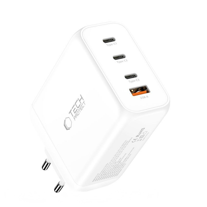 Nätverksladdare Tech-Protect NC200W-GAN, 200W, 5A, 1 x USB-A - 3 x USB-C, Vit