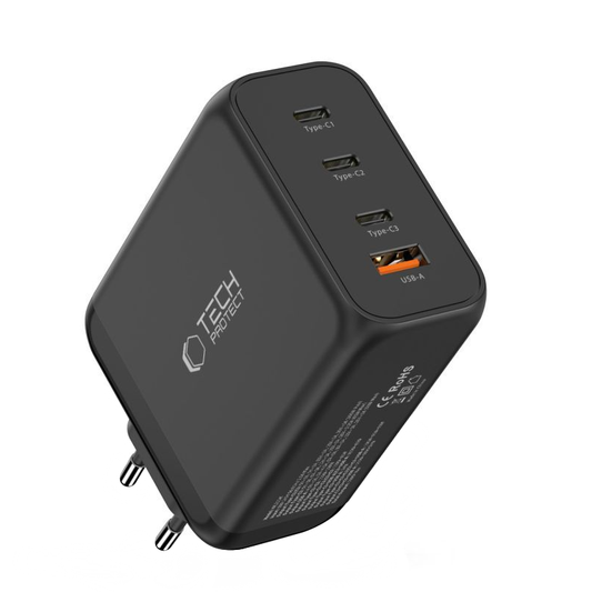 Nätverksladdare Tech-Protect NC200W-GAN, 200W, 5A, 1 x USB-A - 3 x USB-C, Svart