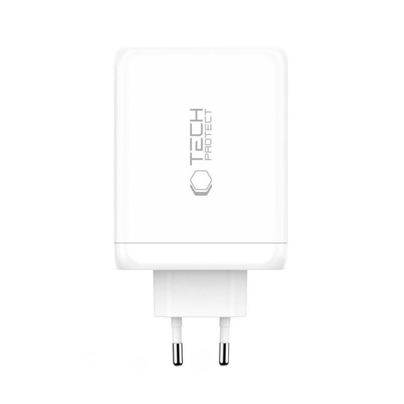 Nätverksladdare Tech-Protect NC200W-GAN, 200W, 5A, 1 x USB-A - 3 x USB-C, Vit