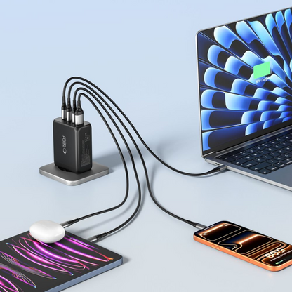 Nätverksladdare Tech-Protect NC200W-GAN, 200W, 5A, 1 x USB-A - 3 x USB-C, Svart