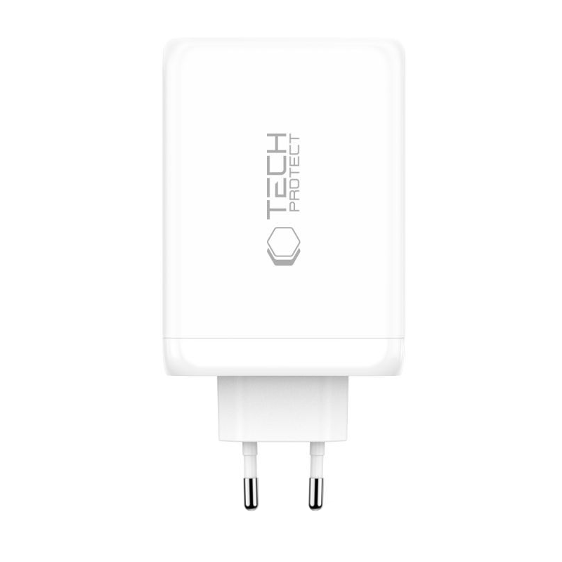 Nätverksladdare Tech-Protect NC240W-GAN, 240W, 5A, 1 x USB-A - 3 x USB-C, Vit