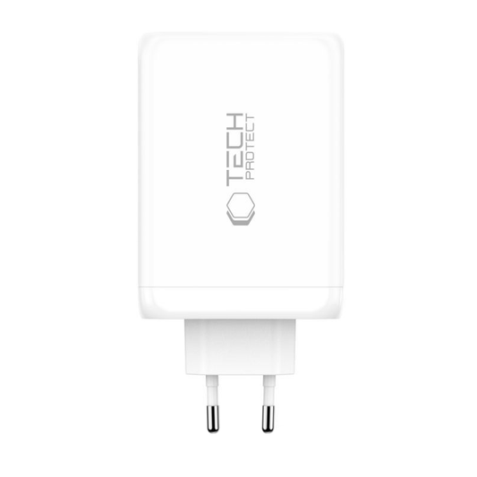 Nätverksladdare Tech-Protect NC240W-GAN, 240W, 5A, 1 x USB-A - 3 x USB-C, Vit