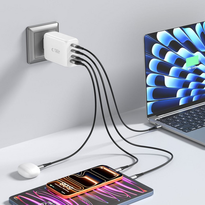 Nätverksladdare Tech-Protect NC240W-GAN, 240W, 5A, 1 x USB-A - 3 x USB-C, Vit