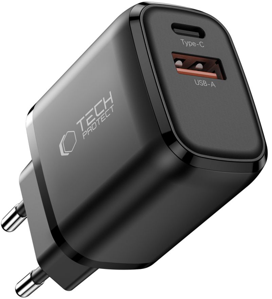 Nätverksladdare Tech-Protect NCA45W, 45W, 3A, 1 x USB-A - 1 x USB-C, Svart